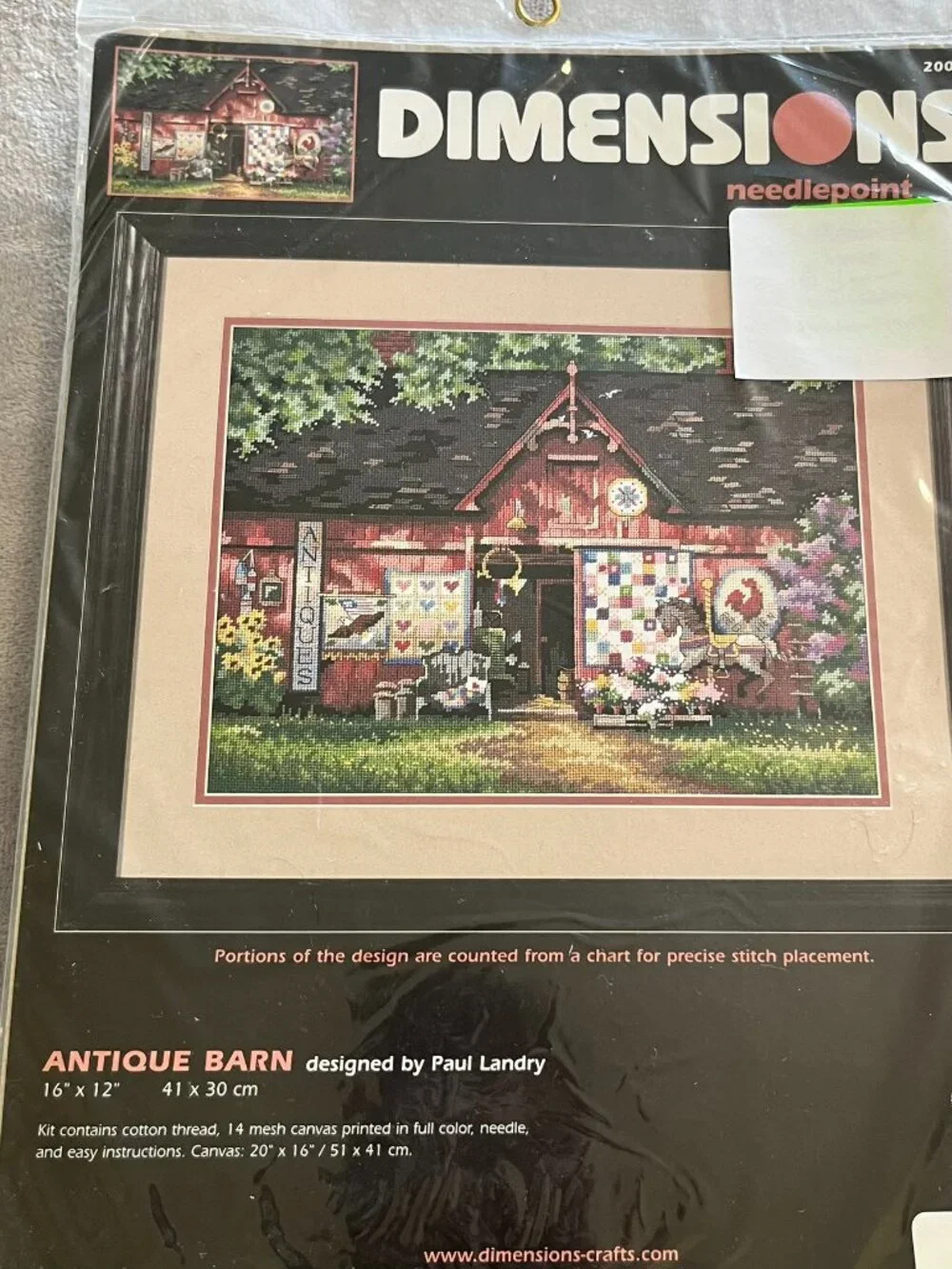Dimensions #20008 Antique Barn Needlepoint Kit Sealed with floss colored canvas